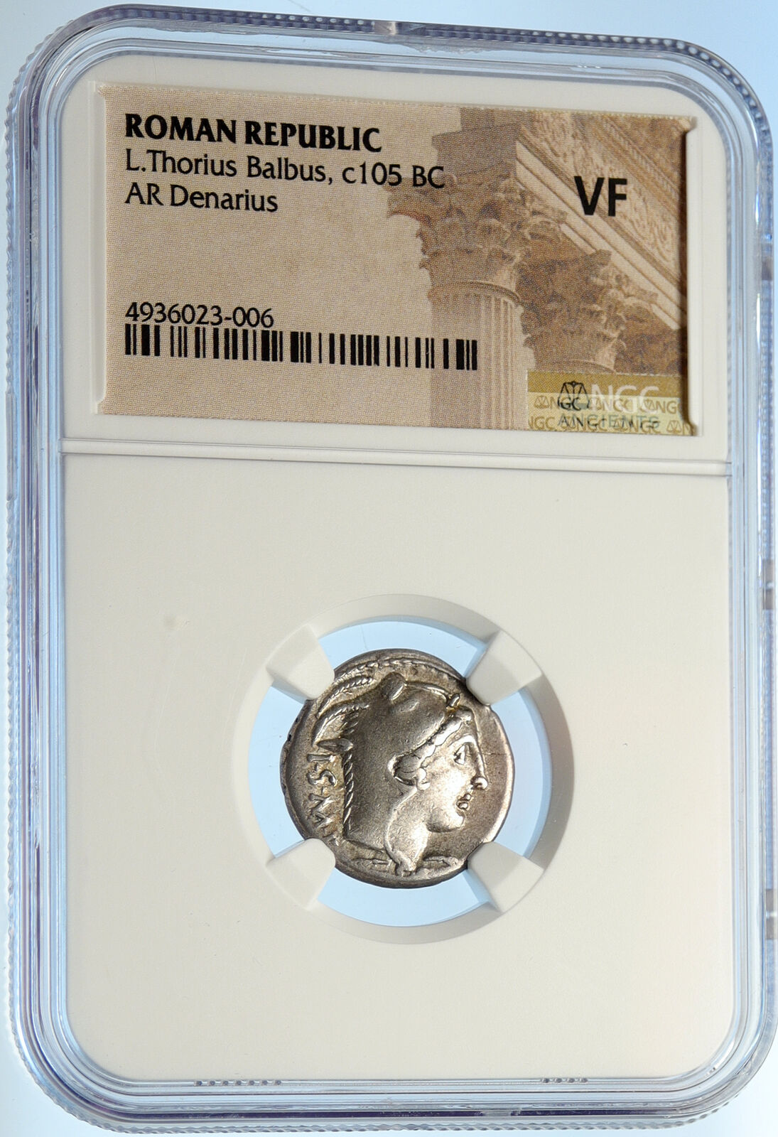 Roman Republic 105BC Rome Genuine Ancient Silver Coin JUNO Cult BULL NGC i99684