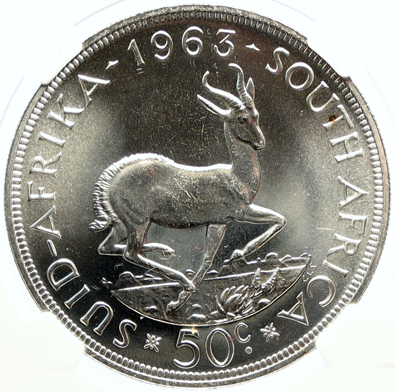 1963 SOUTH AFRICA Jan Riebeeck Deer Proof-like Silver 50 Cents Coin NGC i97528