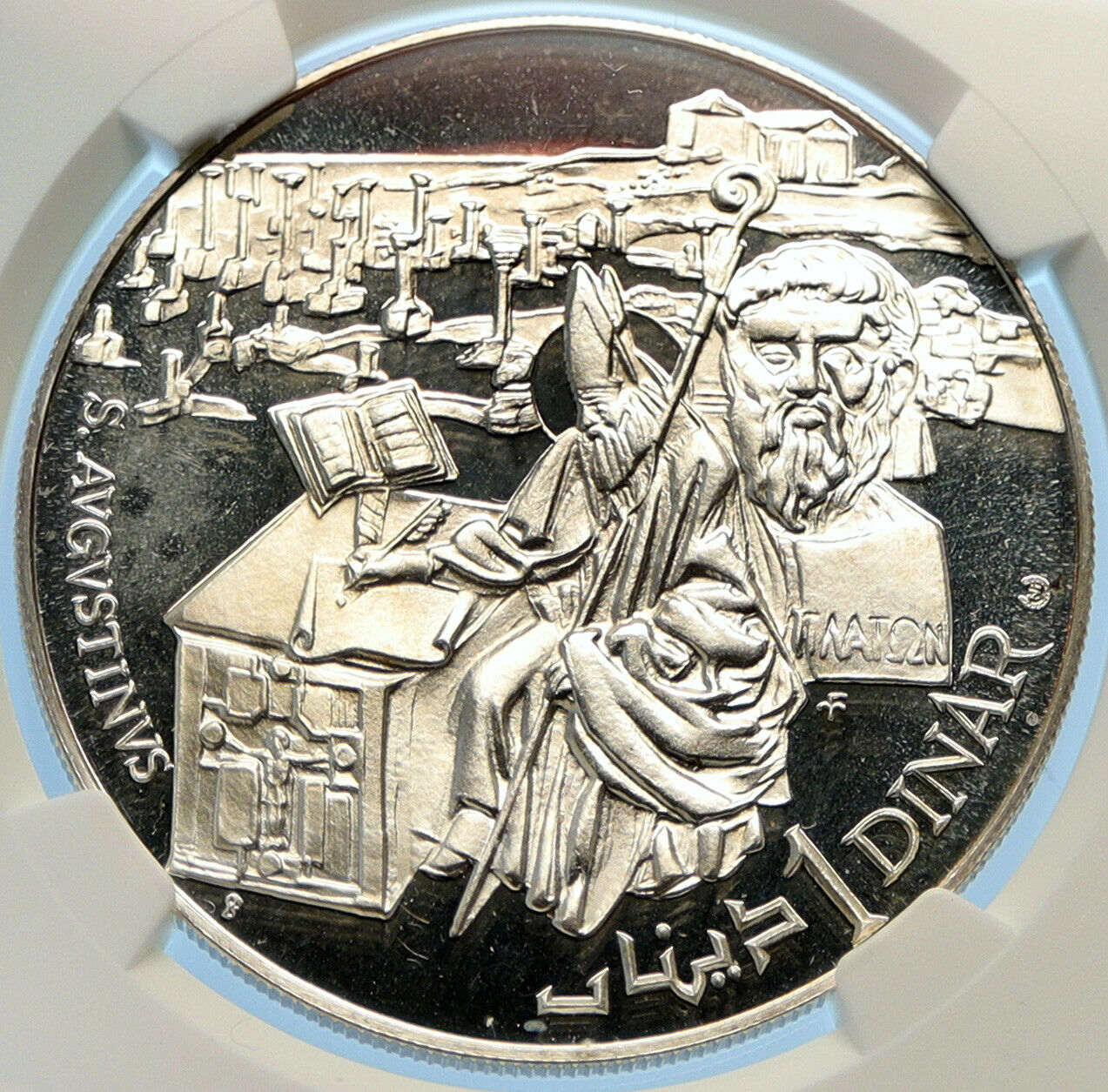 1969 TUNISIA History SAINT AUGUSTINE Vintage Proof Silver Dinar Coin NGC i98436