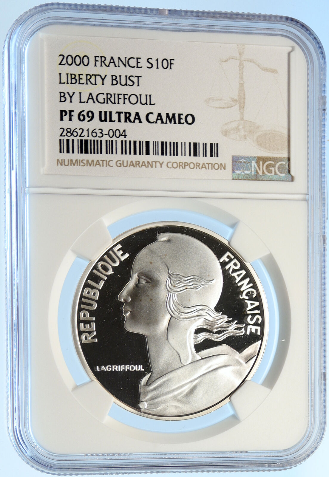 2000 FRANCE Large LIBERTY ART Lagriffoul Proof Silver 10 FRANCS NGC Coin i97522