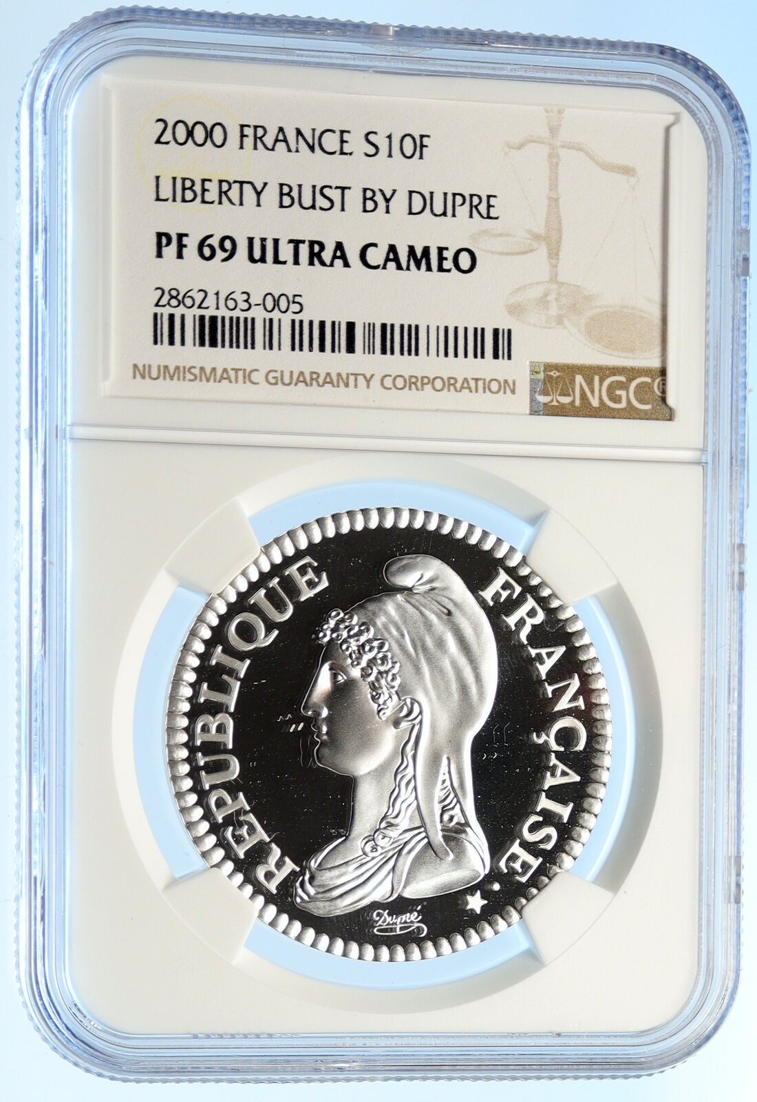 2000 FRANCE Large LIBERTY ARTWORK Dupre Proof Silver 10 FRANCS NGC Coin i97523