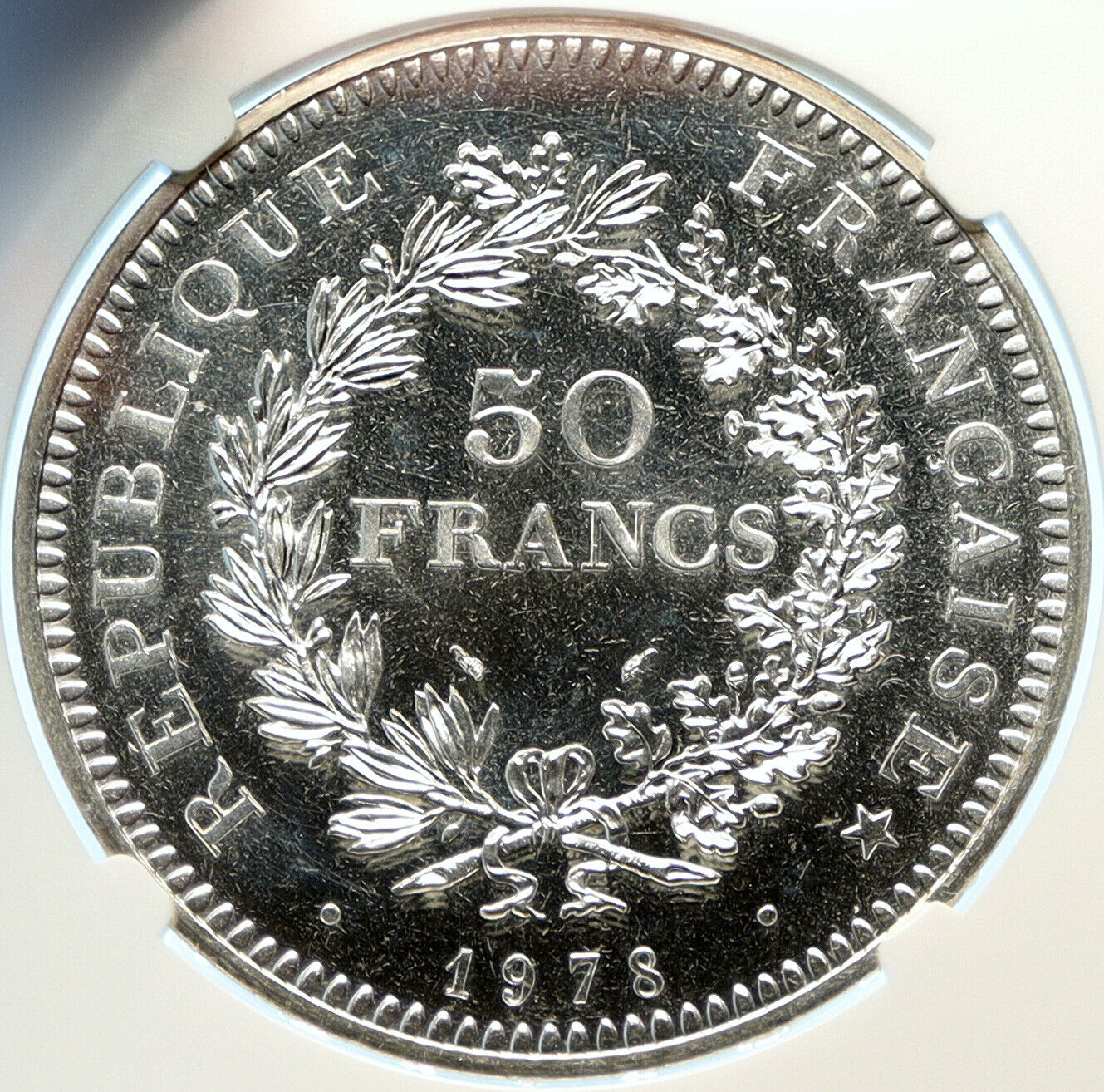 1978 FRANCE Large HERCULES Motto VINTAGE Old Silver 50 FRANCS Coin NGC i98429