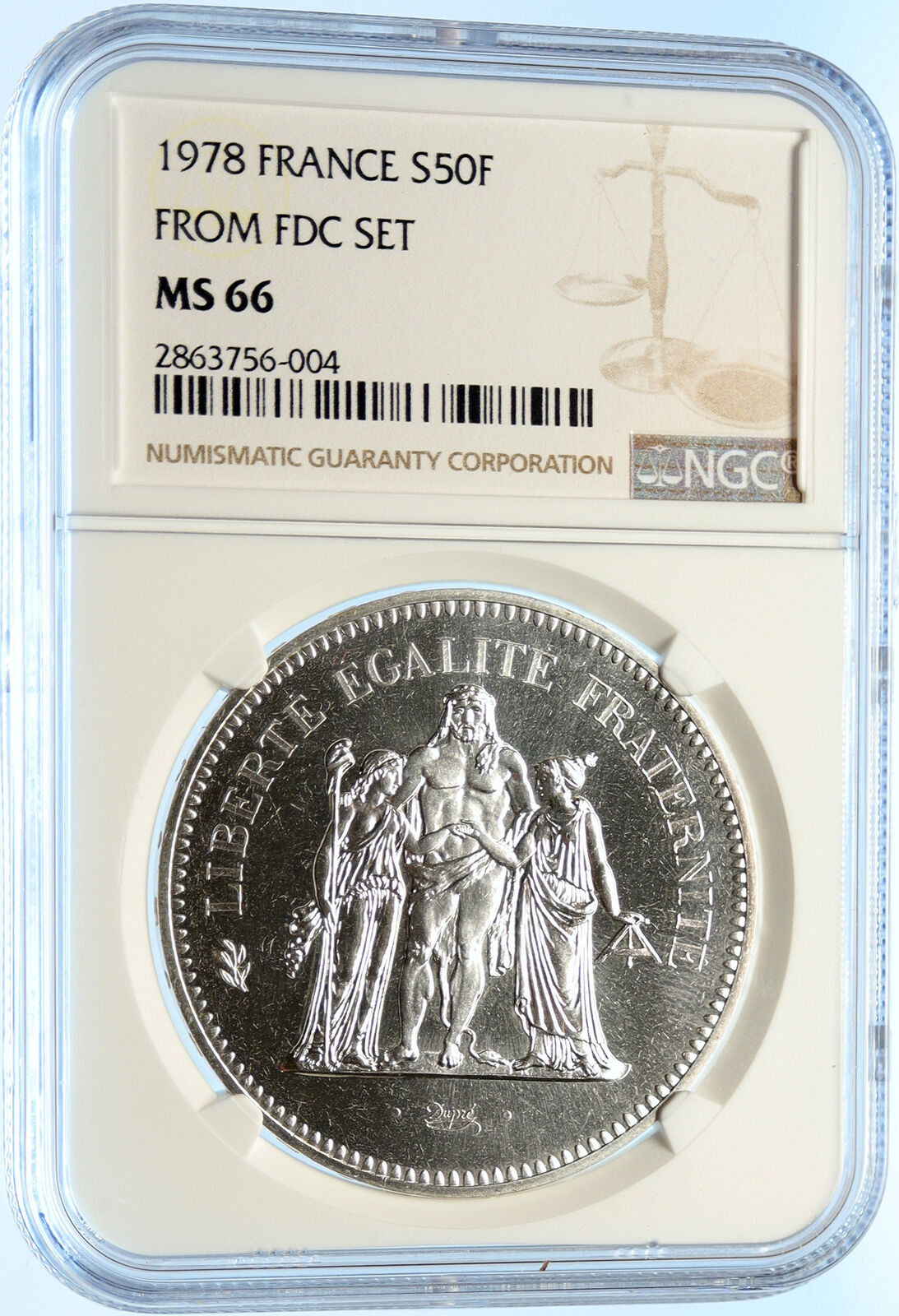 1978 FRANCE Large HERCULES Motto VINTAGE Old Silver 50 FRANCS Coin NGC i98429