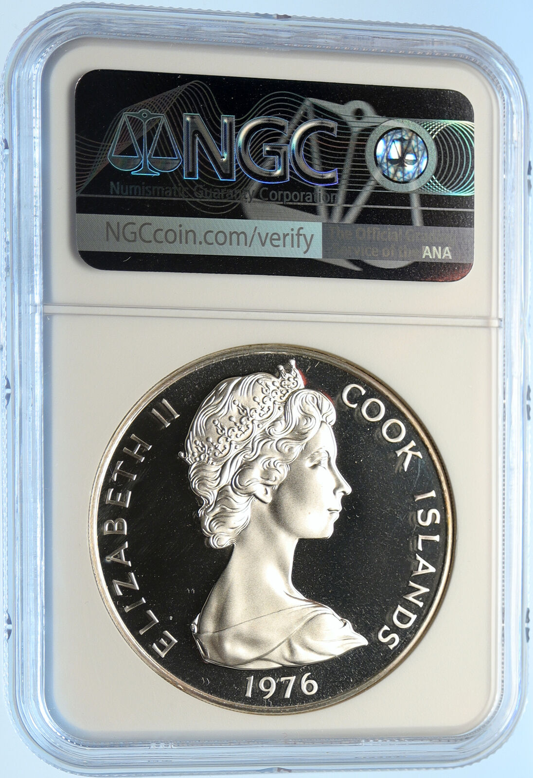 1976 COOK ISLANDS Proof Silver 5 Dollars Coin MANGARA KINGFISHER BIRD NGC i98431