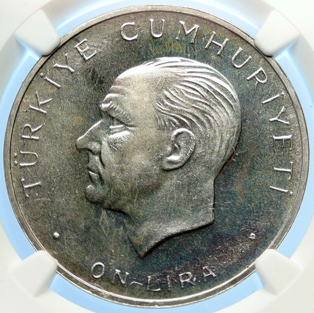 1960 Turkey 27 May REVOLUTION Silver 10 L Coin Mustafa Kemal Atatürk NGC i98400