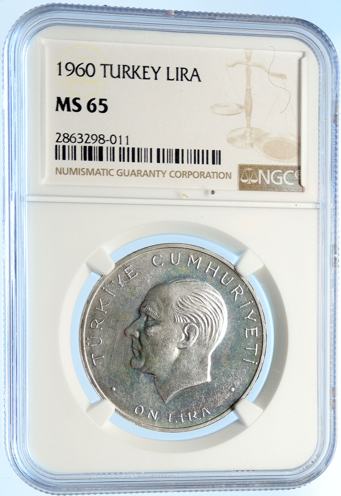 1960 Turkey 27 May REVOLUTION Silver 10 L Coin Mustafa Kemal Atatürk NGC i98400