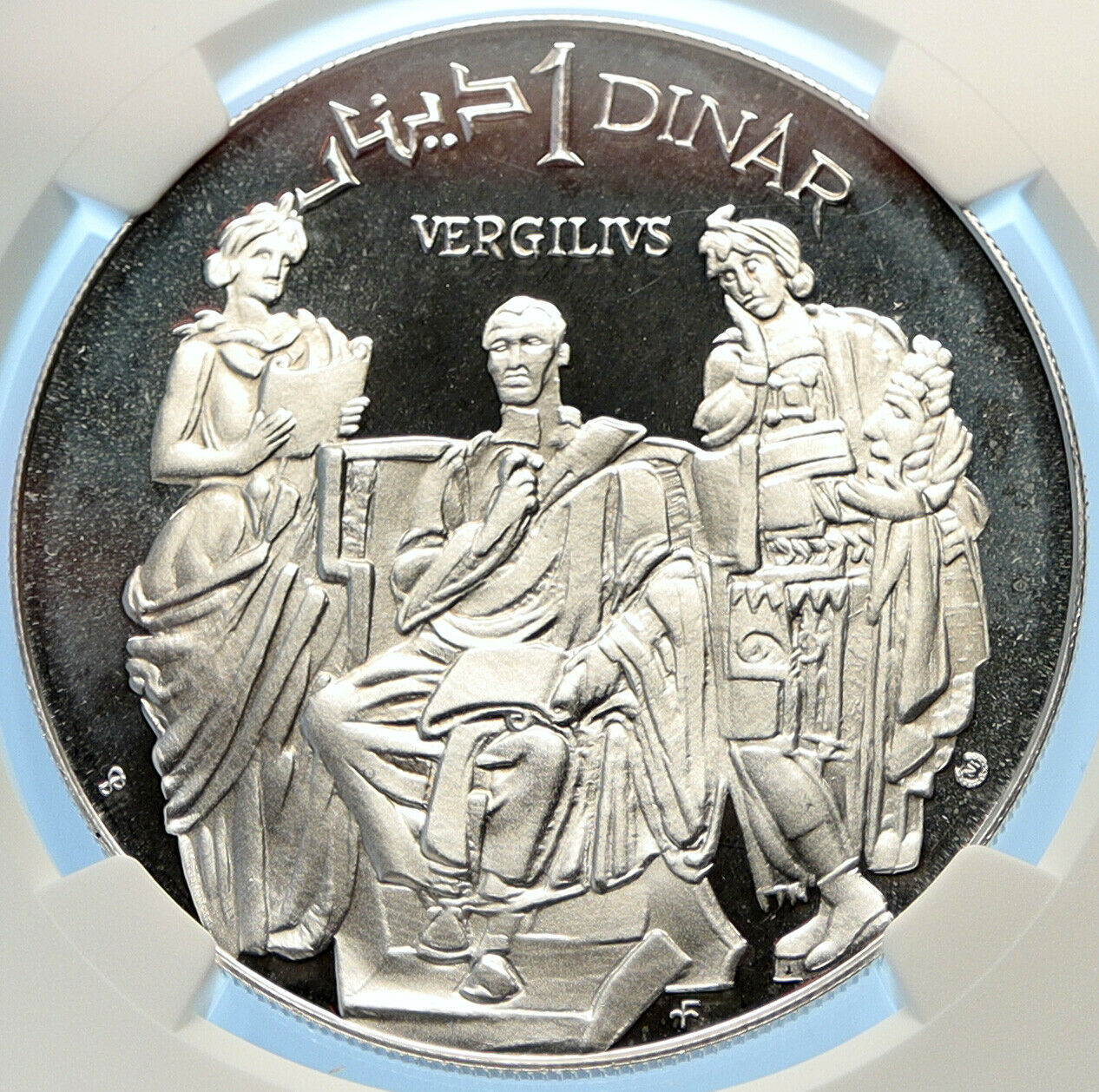 1969 TUNISIA History VIRGIL Vintage VERGILIUS Proof Silver Dinar Coin NGC i98435