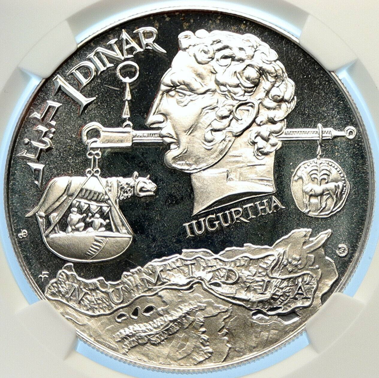 1969 TUNISIA History JUGURTHA Scales She-Wolf Silver Tunisian 1D Coin NGC i98430