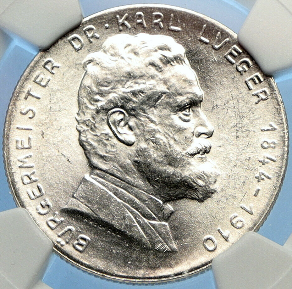 1935 AUSTRIA Dr. Karl Lueger Austrian Silver Antique 2 Shillings Coin NGC i98398