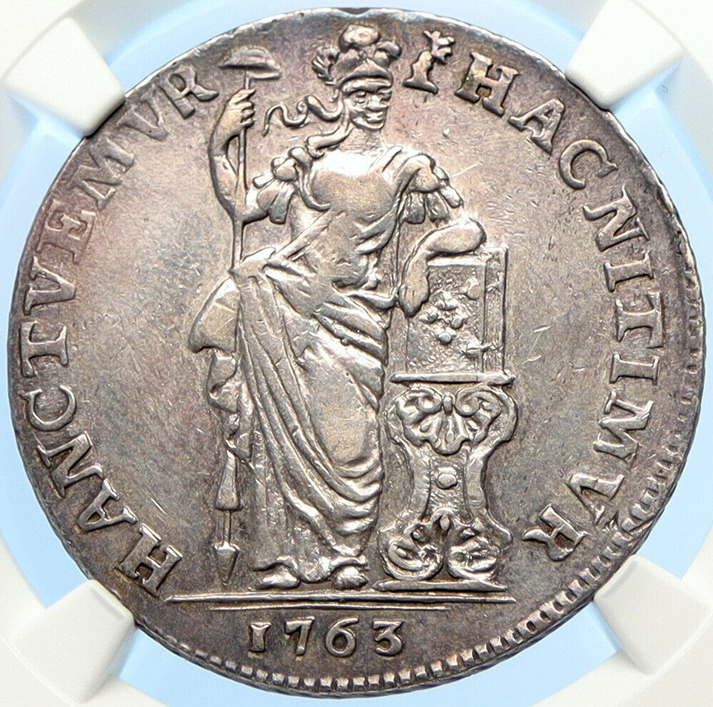 1763 NETHERLANDS Dutch Republic GELDERLAND ANTIQUE Silver Gulden Coin NGC i98405