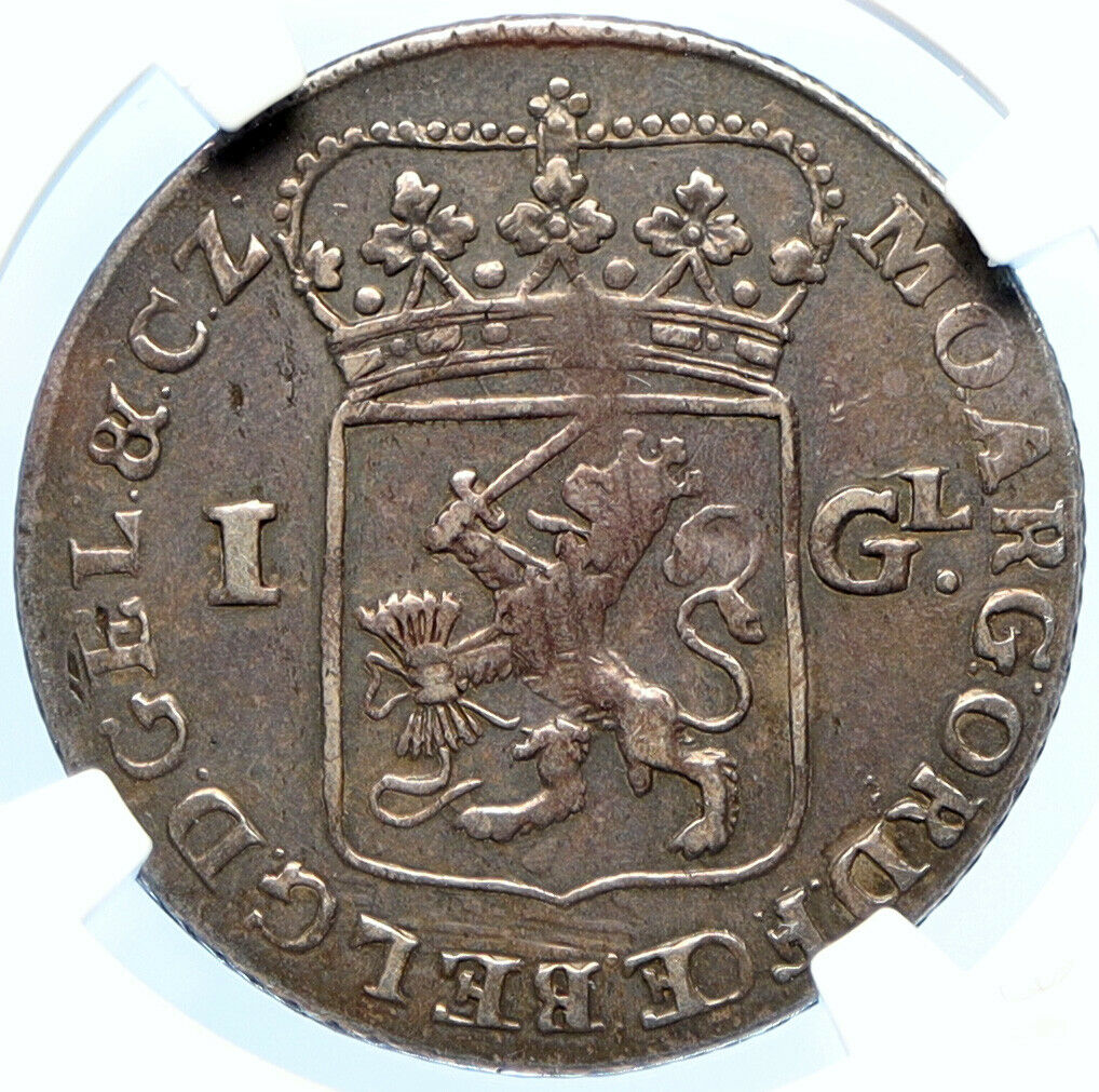 1763 NETHERLANDS Dutch Republic GELDERLAND ANTIQUE Silver Gulden Coin NGC i98405