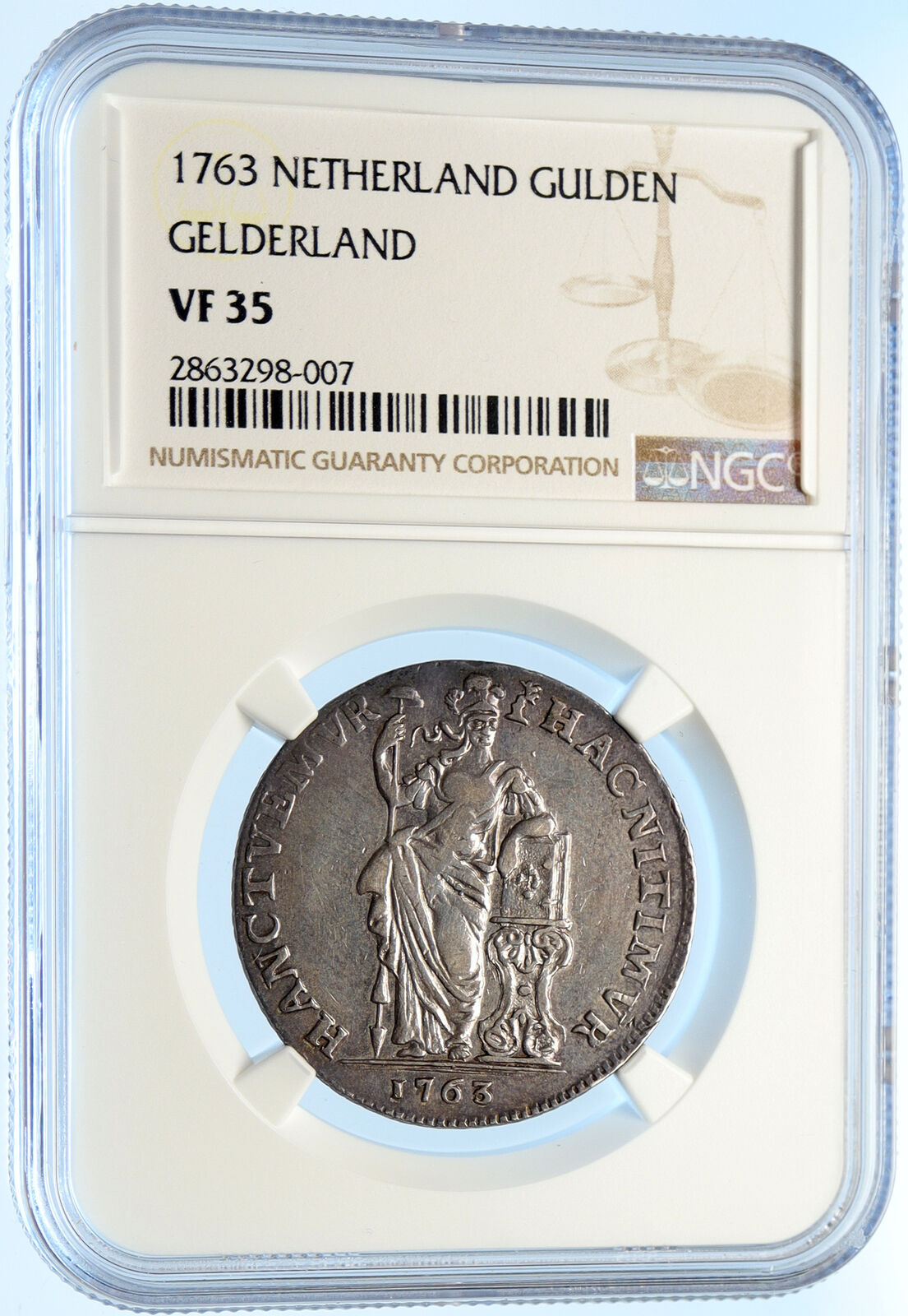 1763 NETHERLANDS Dutch Republic GELDERLAND ANTIQUE Silver Gulden Coin NGC i98405