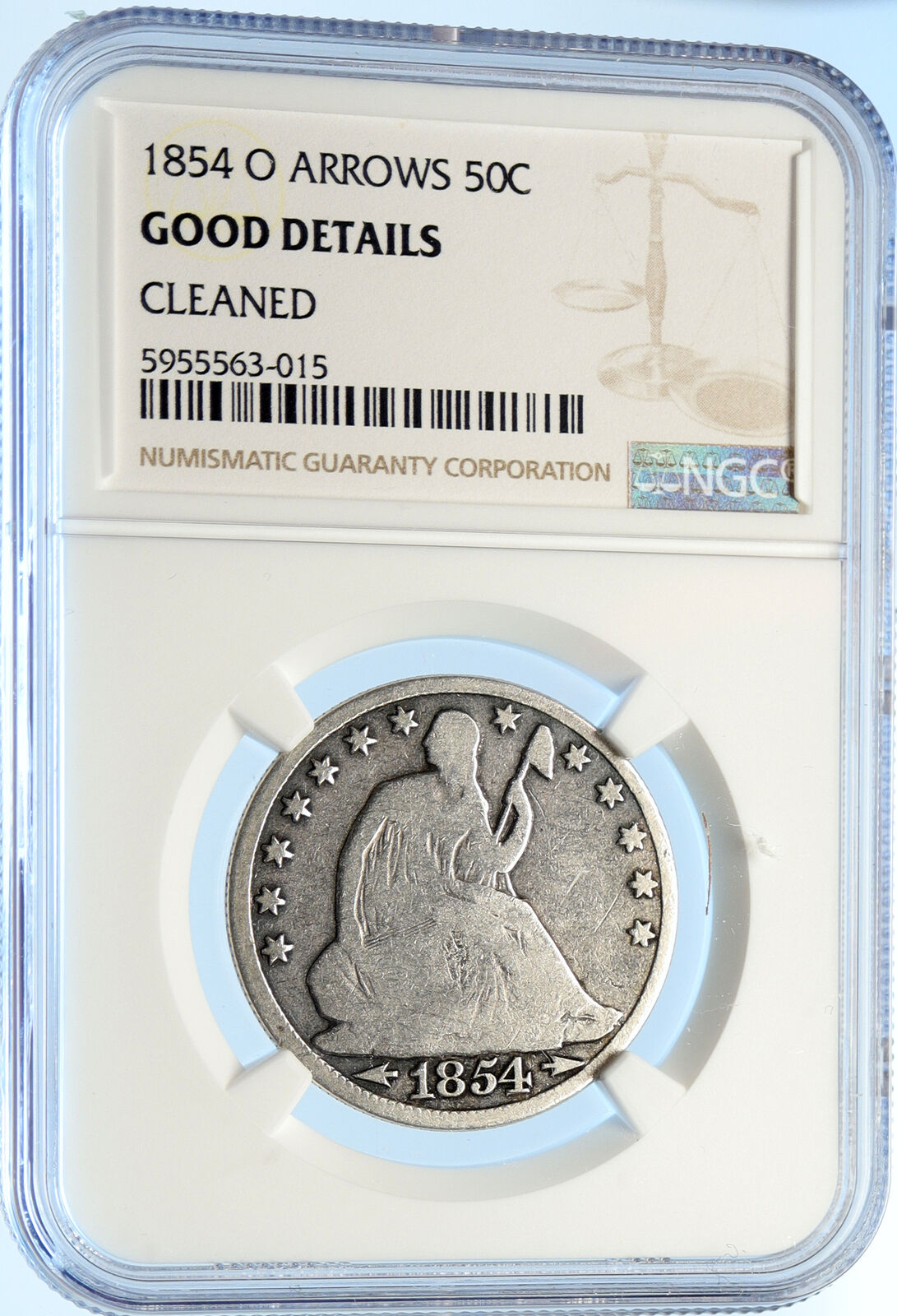 1854 O UNITED STATES US Silver SEATED LIBERTY Half Dollar Coin EAGLE NGC i98383