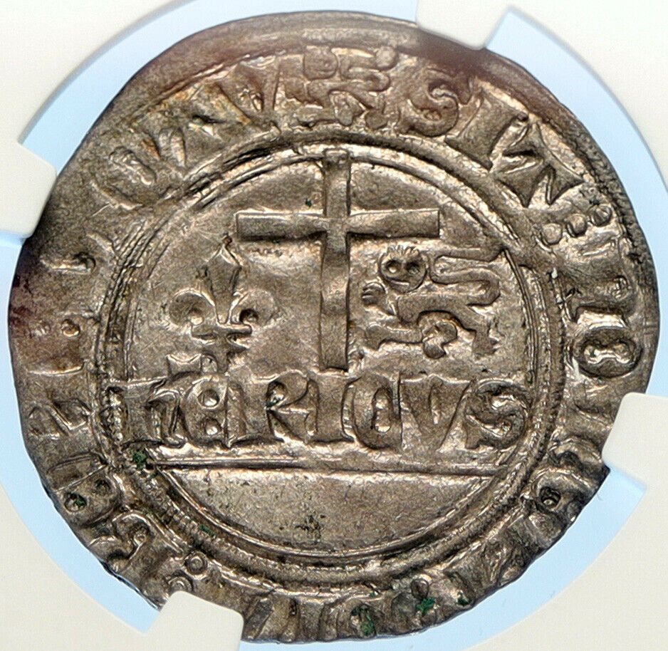 1422-1436 FRANCE King HENRY VI Antique VINTAGE Old Silver Blanc Coin NGC i98404