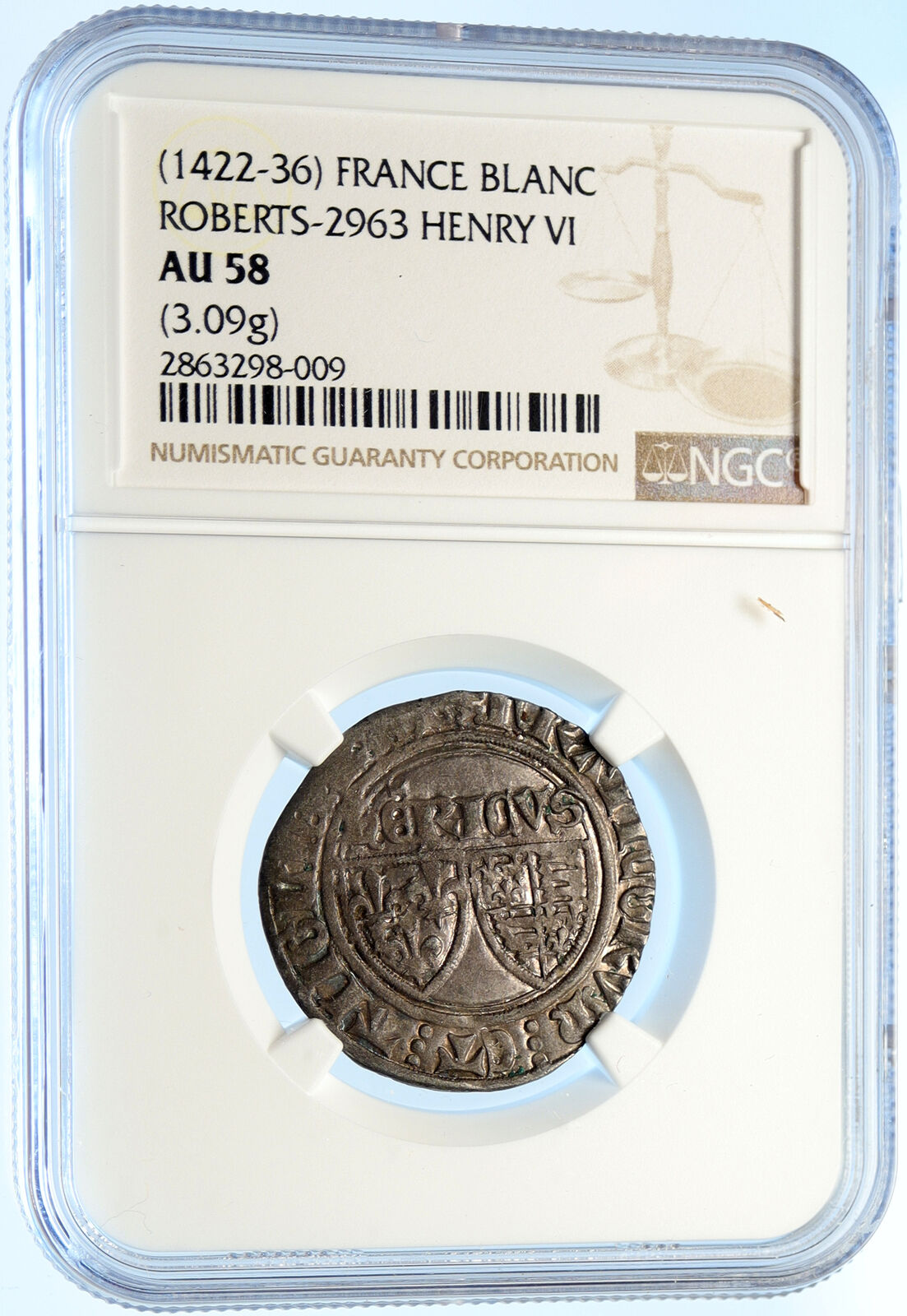 1422-1436 FRANCE King HENRY VI Antique VINTAGE Old Silver Blanc Coin NGC i98404