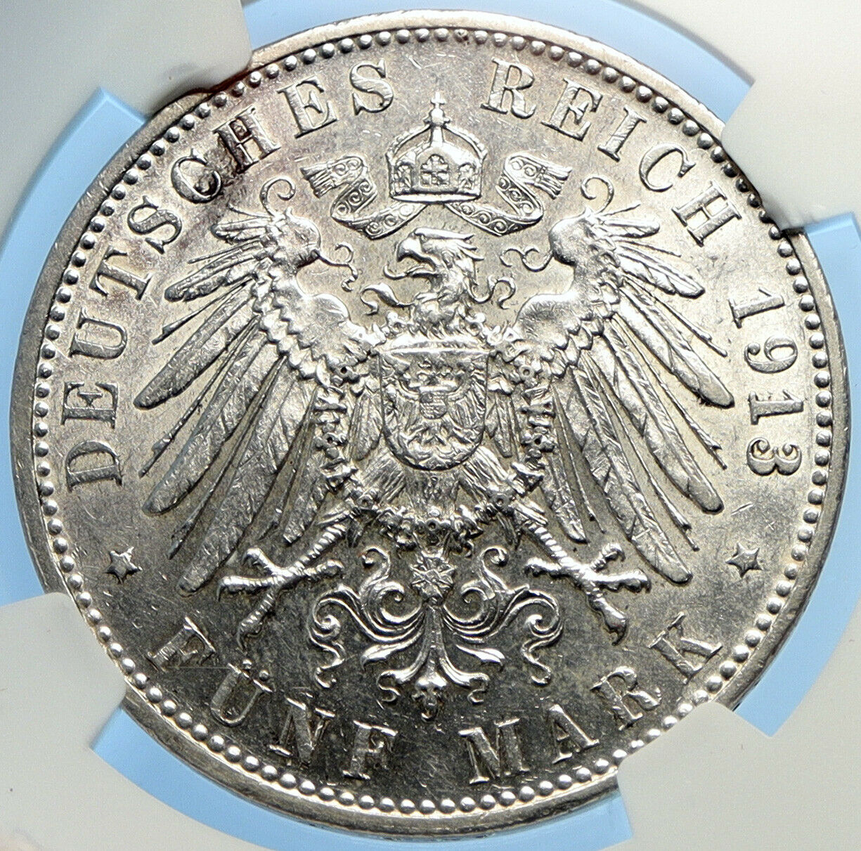 1913 GERMANY Bavaria under Otto I w Eagle Antique Silver 5 Marks Coin NGC i98390