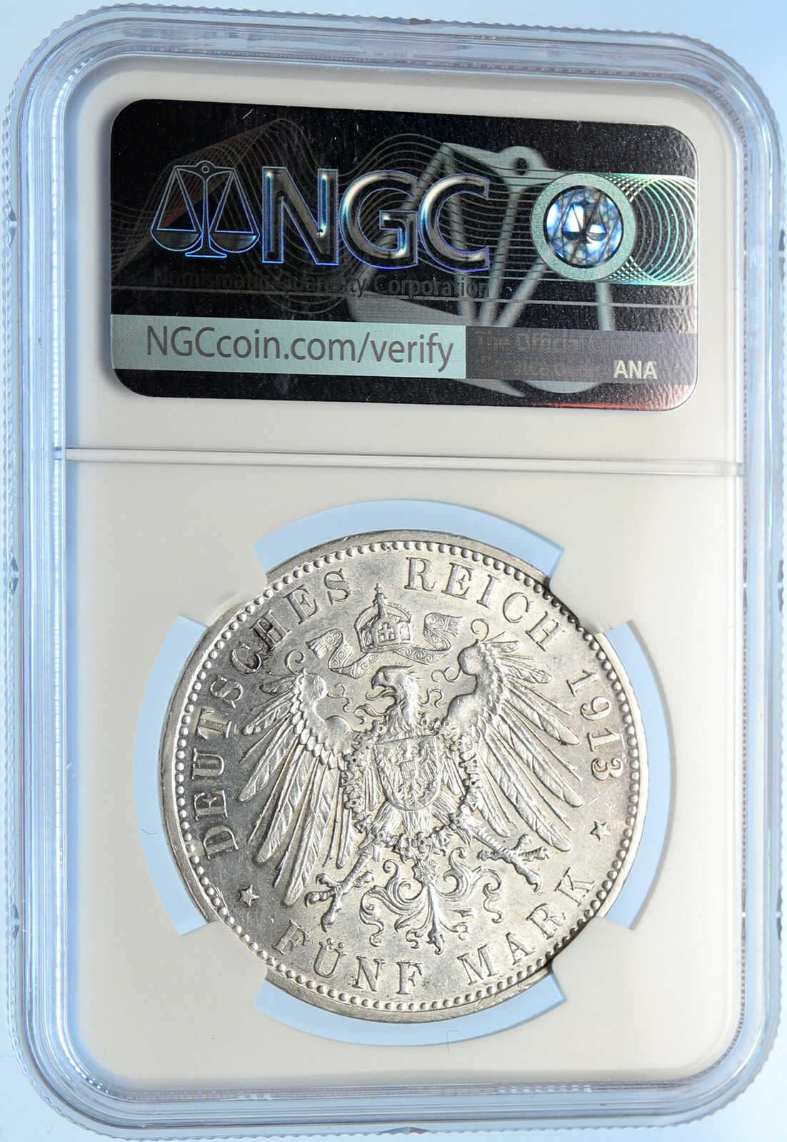 1913 GERMANY Bavaria under Otto I w Eagle Antique Silver 5 Marks Coin NGC i98390