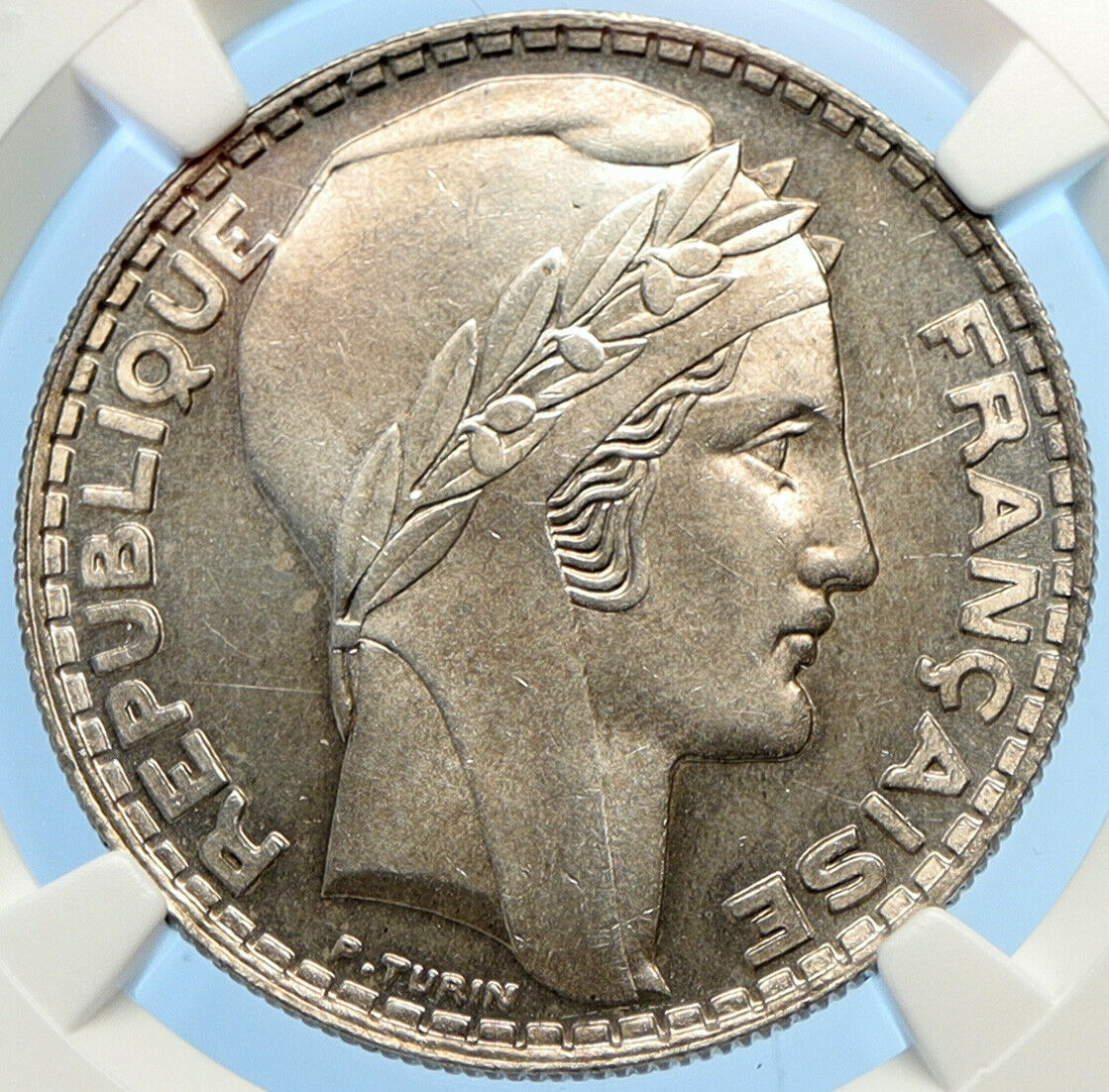 1933 FRANCE Authentic Vintage French MOTTO Old Silver 20 Francs Coin NGC i98392