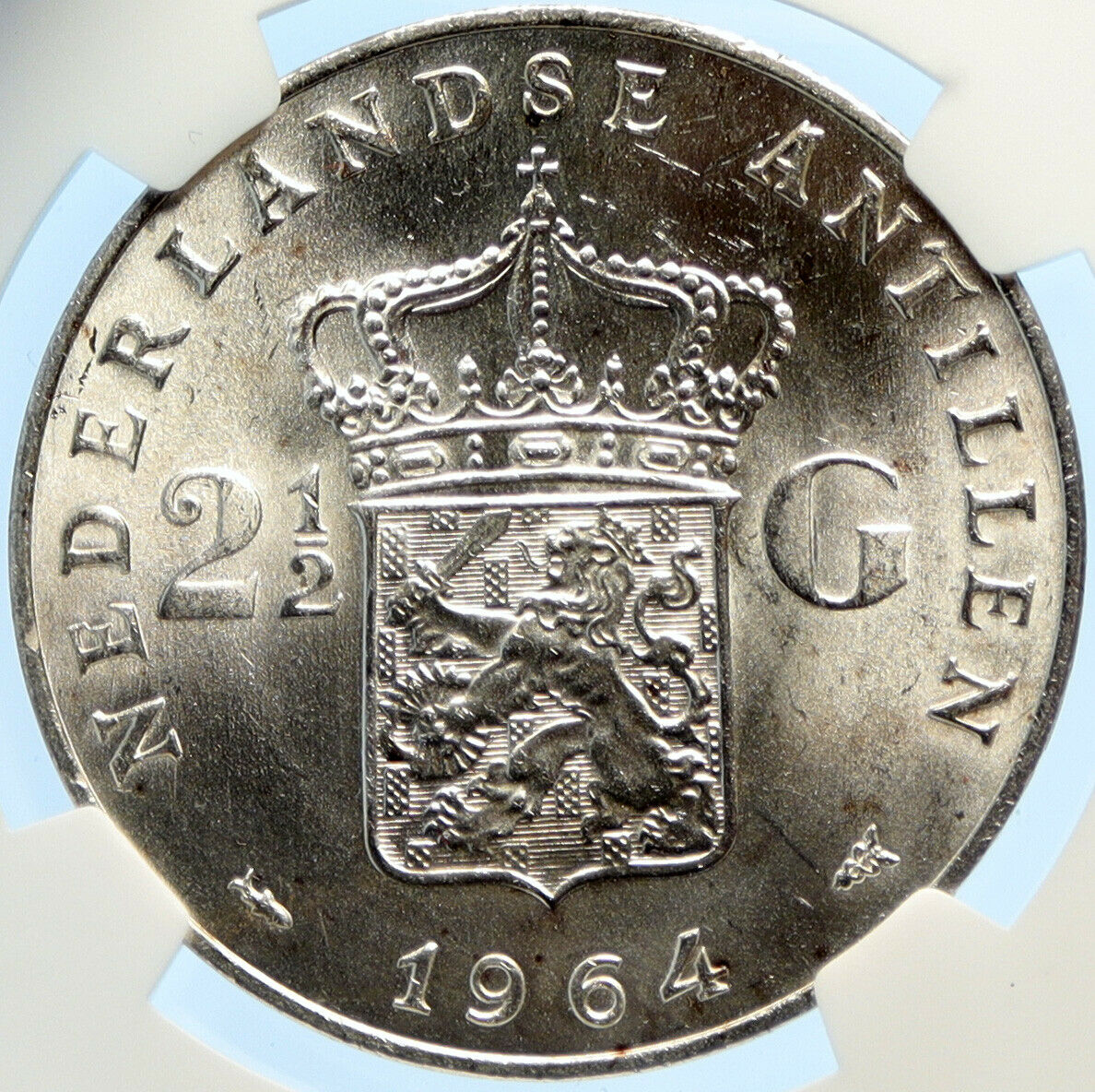 1964 NETHERLANDS ANTILLES Queen JULIANA Vintage SILVER 2 1/2 Gulden Coin i97530