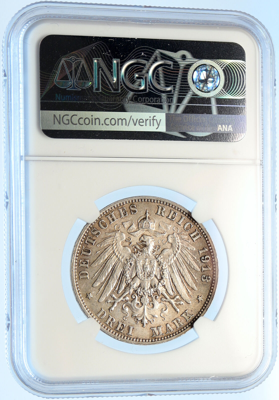 1913 E German State SAXONY Napoleon LEIPZIG BATTLE Silver 3 Mark Coin NGC i98384