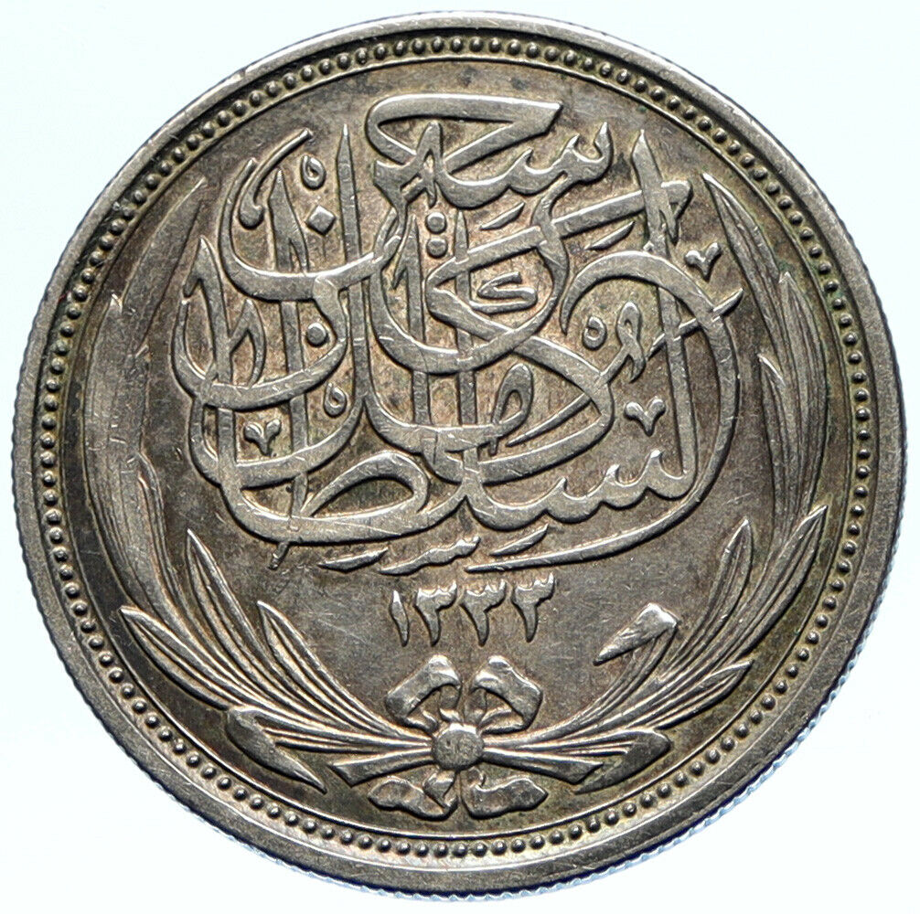 1916 EGYPT Sultan Hussein Kamil Genuine Silver 10 Piastres Egyptian Coin i98837