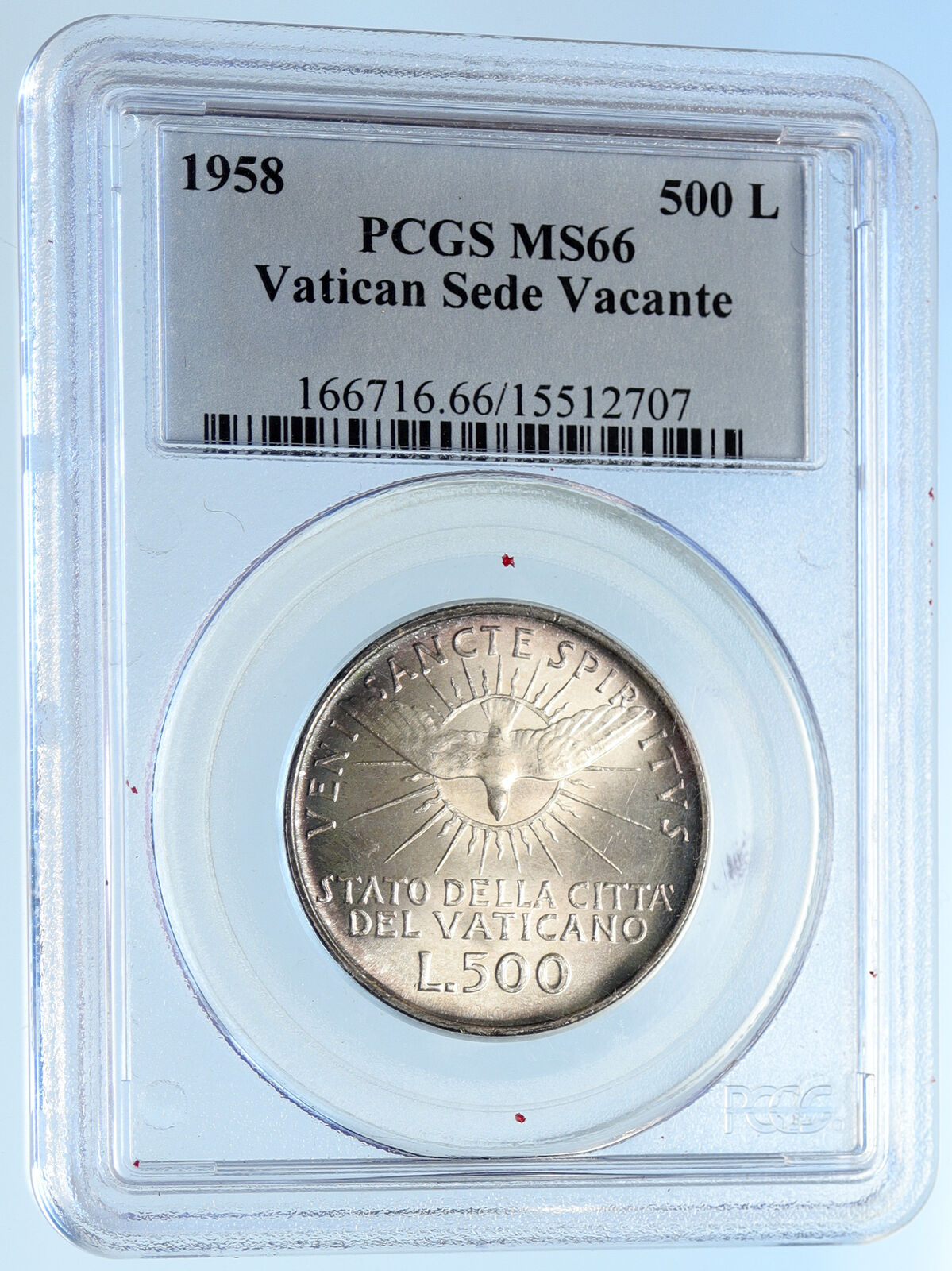 1958 VATICAN City CARDINAL Arms & DOVE OLD Silver 500 Lire Coin PCGS i97536