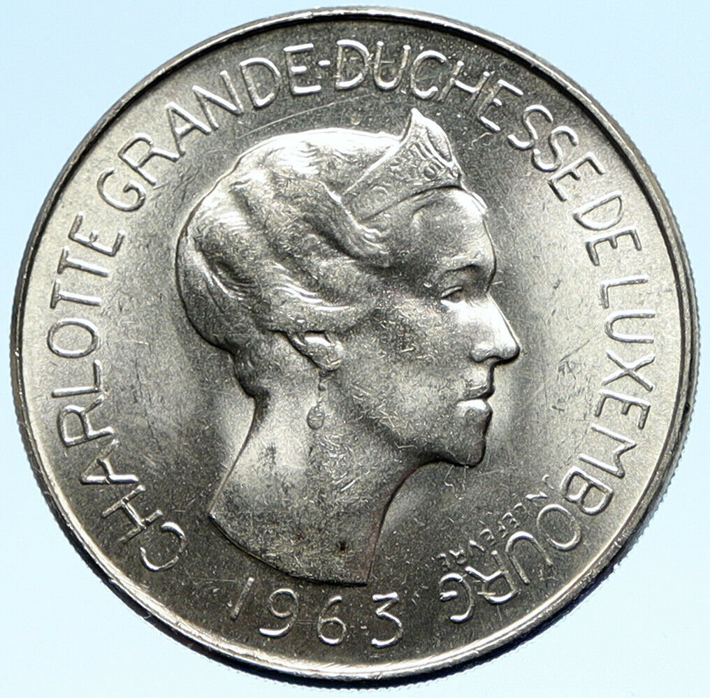 1963 LUXEMBOURG Dutchess Charlotte John the Blind Silver 100 Francs Coin i98836