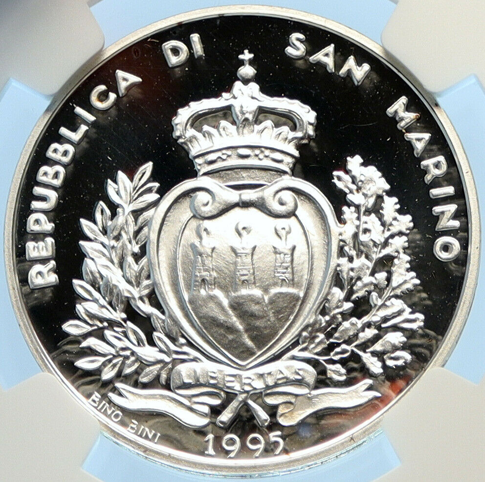 1995R SAN MARINO Italy ATLANTA '96 OLYMPICS PRF Silver 1000 Lire Coin NGC i97532