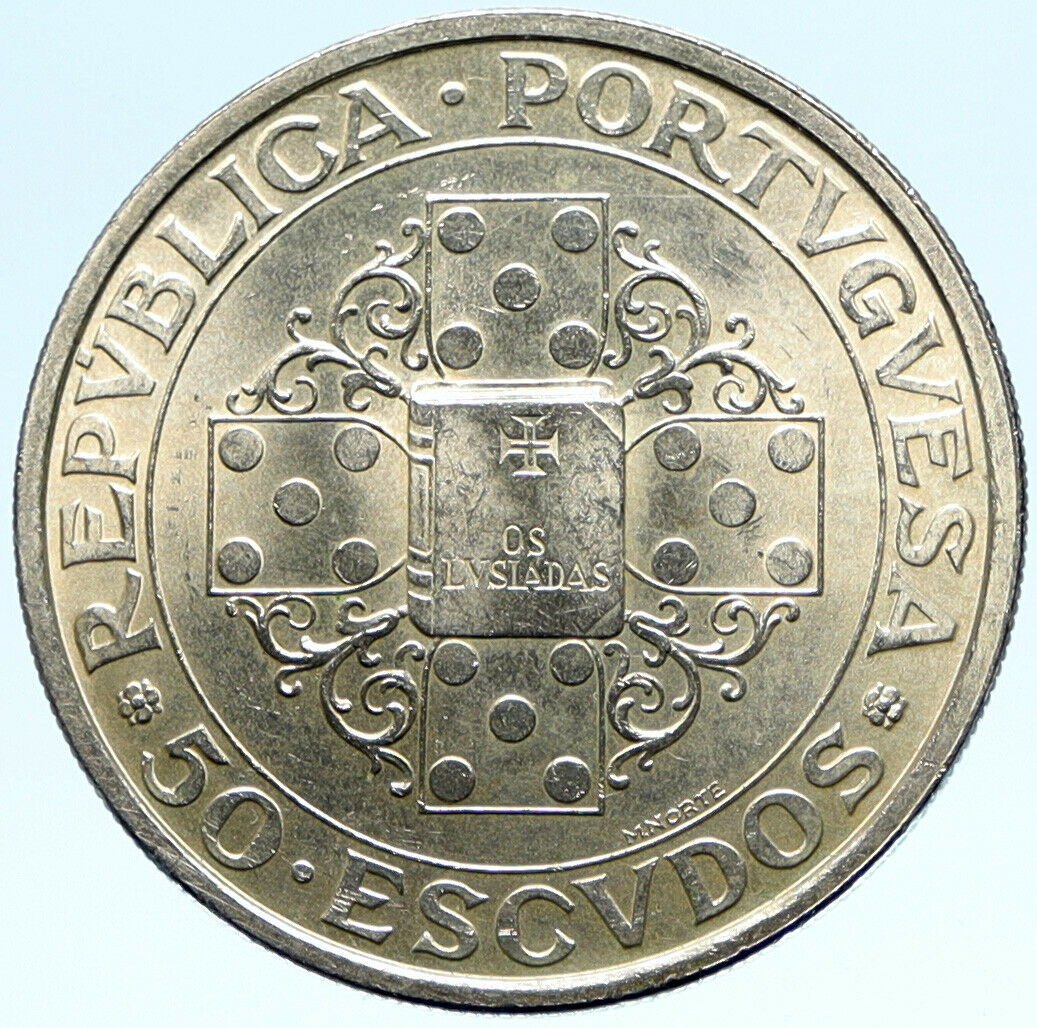 1972 PORTUGAL Poem Os Lusiadas by Camoes Genuine Silver 50 Escudos Coin i98844