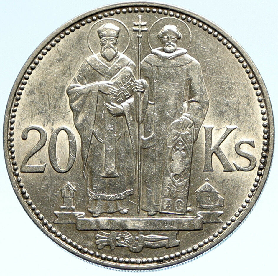 1941 SLOVAKIA SAINT CYRIL AND METHODIUS Slovakian Silver 20 Korun Coin i98840