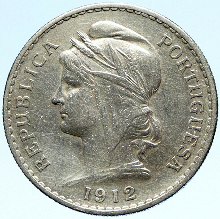 1912 PORTUGAL Antique BIG Silver 50 Centavos PORTUGUESE Coin w LIBERTY i98843