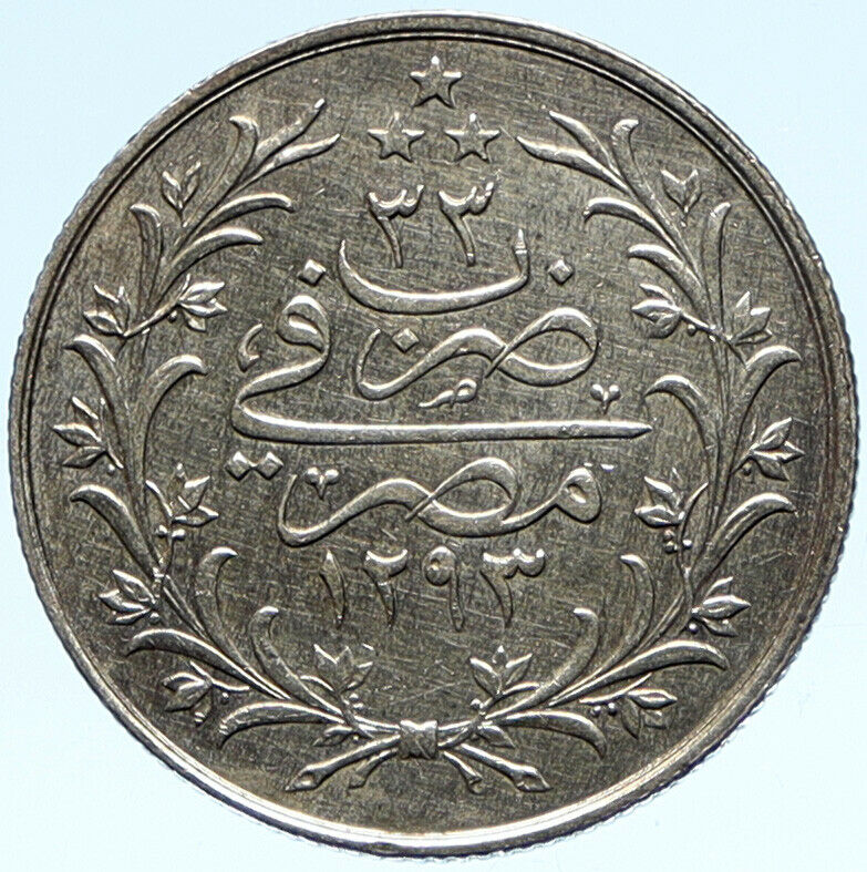 1884 1293AH YR33 EGYPT Silver Flower Arabic Silver 5 Qirsh Egyptian Coin i98846