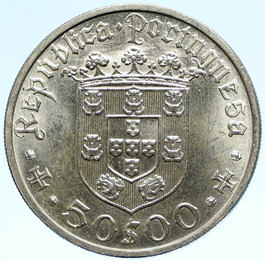 1968 PORTUGAL Silver 50 Escudos Coin w PORTUGUESE Pedro Alvares Cabral i98850