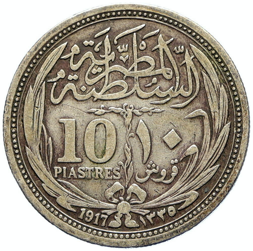 1917 EGYPT Sultan Hussein Kamil ANTIQUE Silver 10 Piastres Egyptian Coin i98847