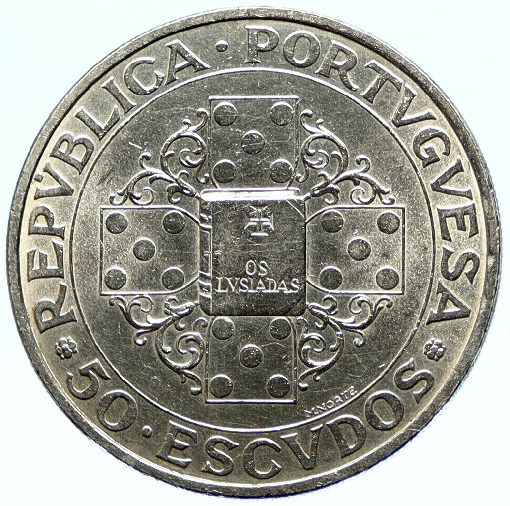 1972 PORTUGAL Poem Os Lusiadas by Camoes Genuine Silver 50 Escudos Coin i98849