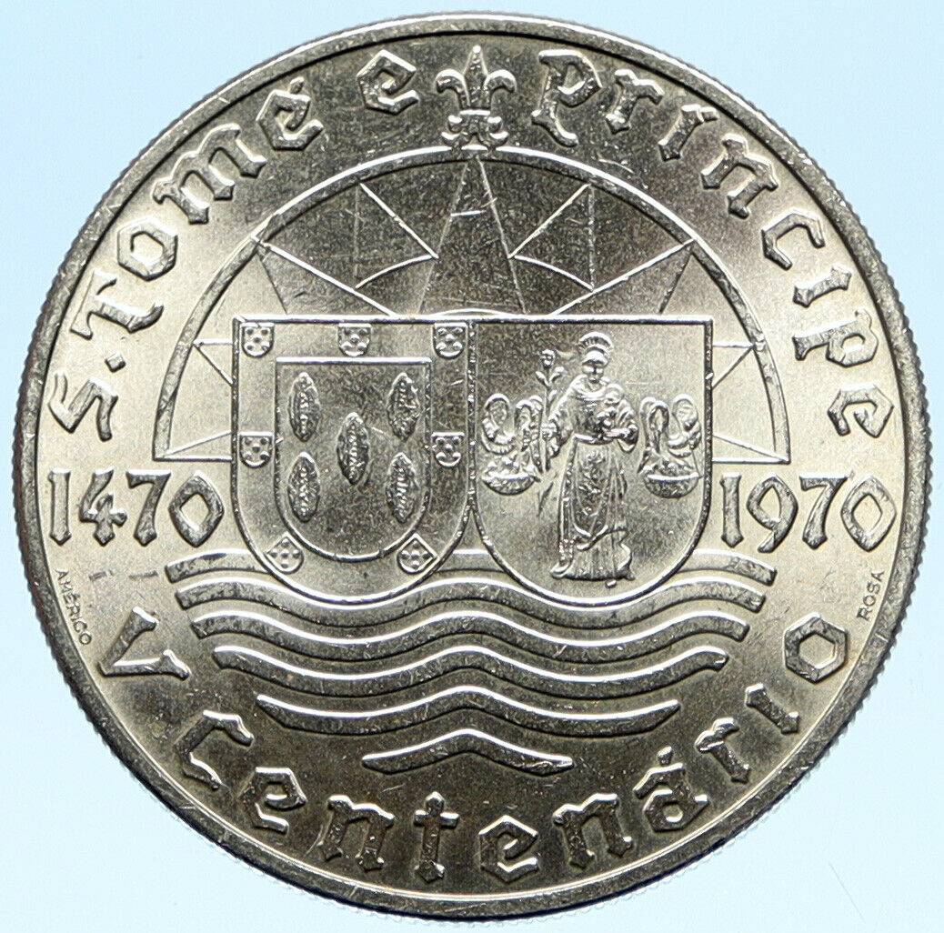 1970 PORTUGAL SAO TOME and PRINCIPE St Thomas & Prince Silver 50 Esc Coin i98848