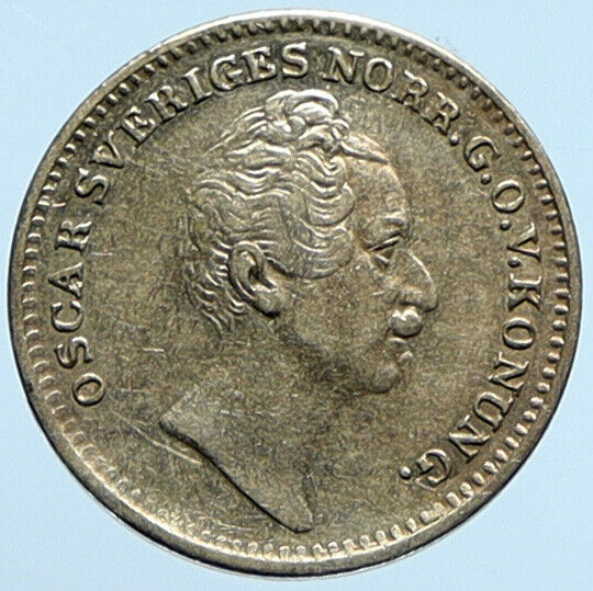 1852 Sweden KING OSCAR I Wreath Swedish OLD 1/16 Riksdaler Specie Coin i98864