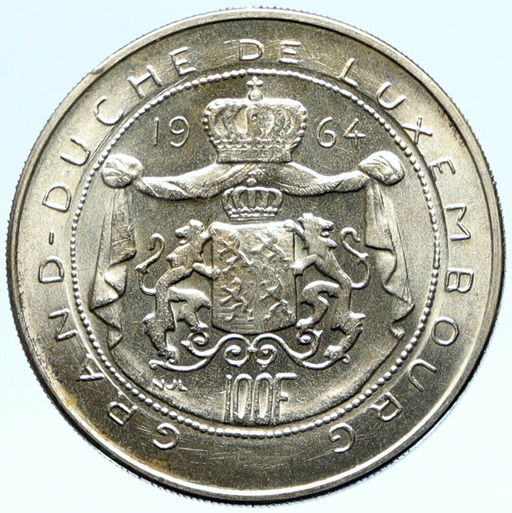 1964 LUXEMBOURG Duchess Charlotte John the Blind VINTAGE Silver 100F Coin i98859