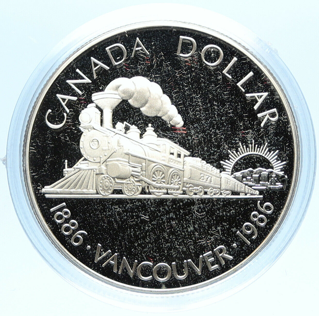 1986 CANADA Vancouver with UK Queen Elizabeth II Train Proof Silver Coin i98823