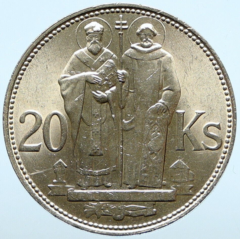 1941 SLOVAKIA SAINT CYRIL AND METHODIUS Slovakian Silver 20 Korun Coin i98865