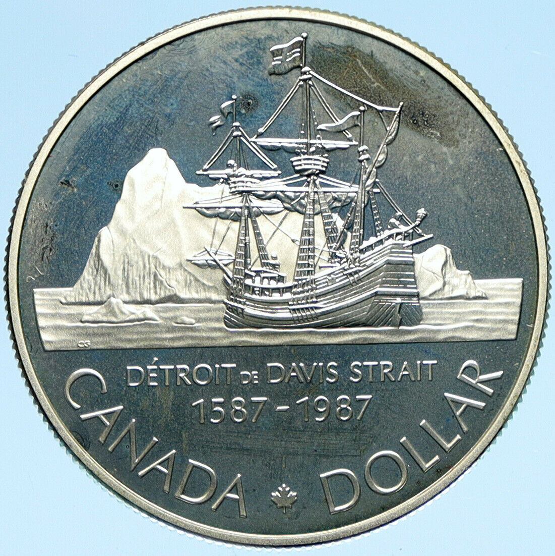 1987 CANADA 400 Years DAVIS STRAIT Ship Sails PROOF Silver Dollar Coin i98912