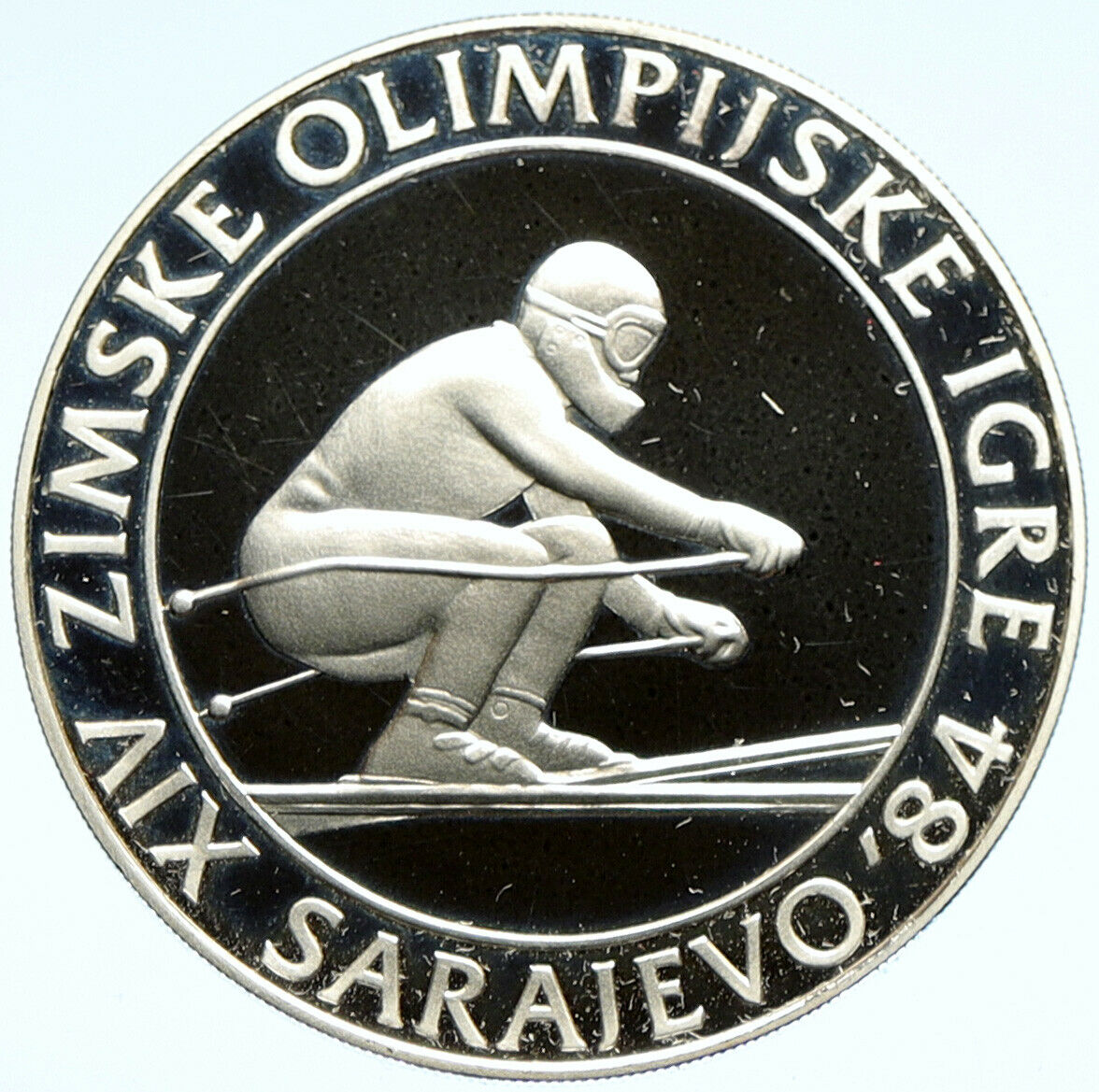 1982 YUGOSLAVIA '84 Winter Olympics SARAJEVO Skier Proof Silver 500D Coin i98950