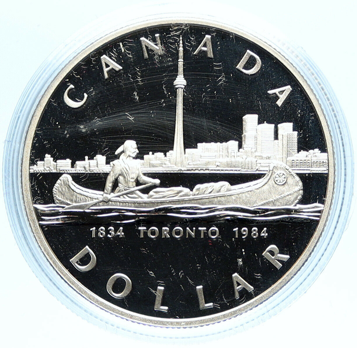 1984 CANADA UK Elizabeth II Canoe in Toronto OLD 150Y Proof Silver Coin i98824