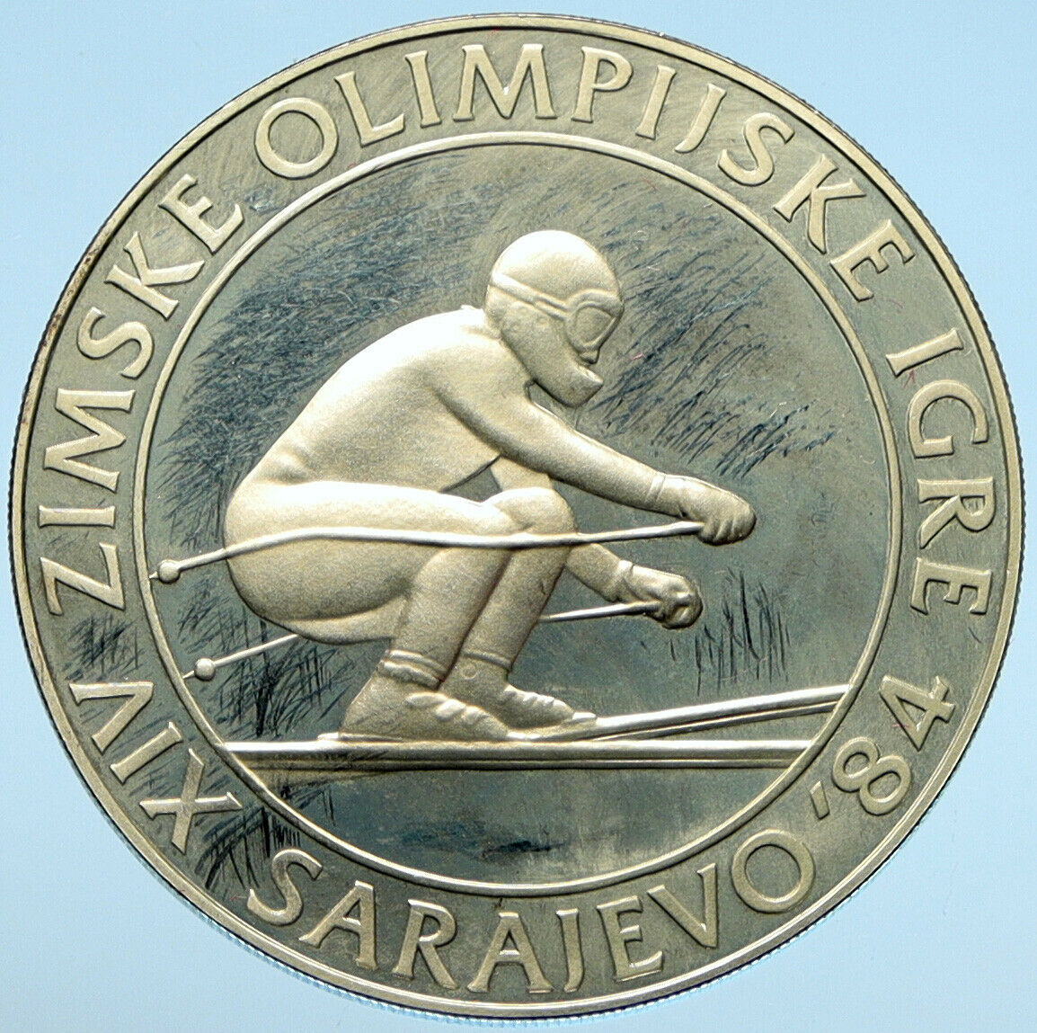 1982 YUGOSLAVIA '84 Winter Olympics SARAJEVO Skier Proof Silver 500D Coin i99033