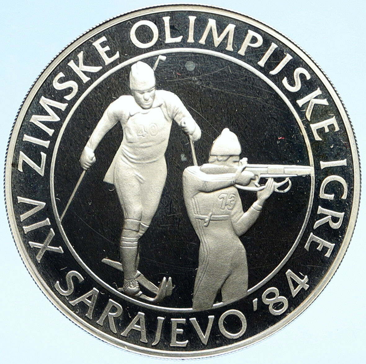 1983 YUGOSLAVIA '84 Winter Olympics SARAJEVO Biathlon PF Silver 500D Coin i98939