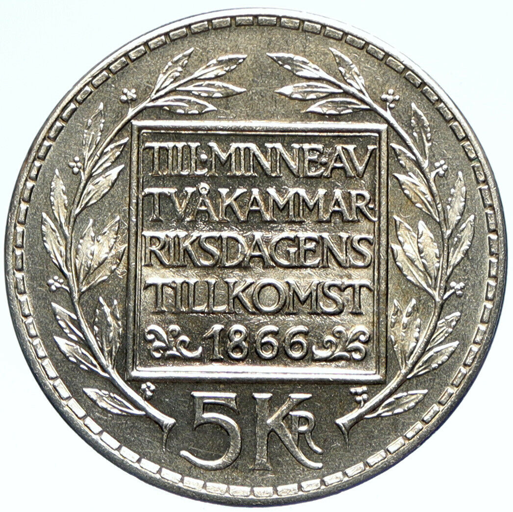 1966 SWEDEN King GUSTAV VI ADOLF Parliament Silver SWEDISH 5 Kronor Coin i98913