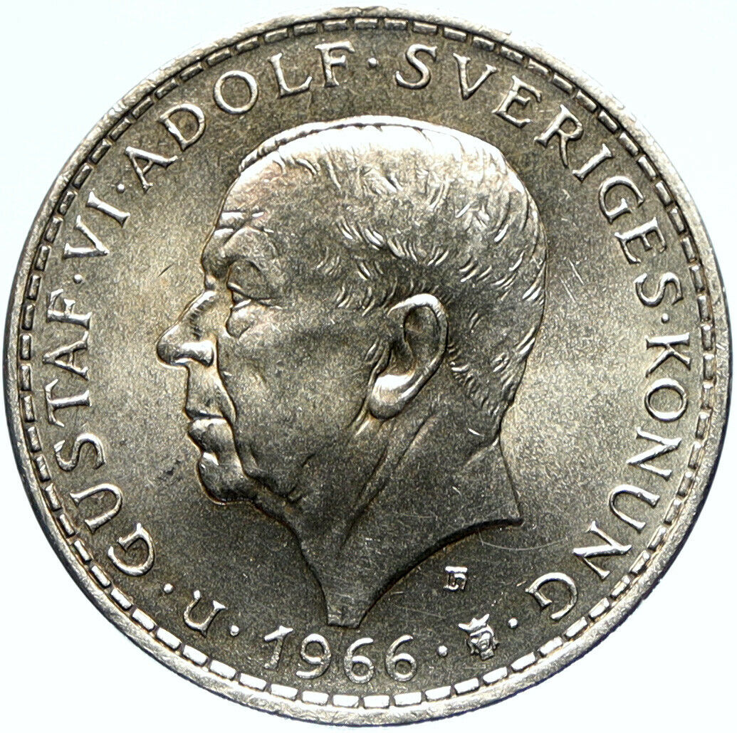 1966 SWEDEN King GUSTAV VI ADOLF Parliament Silver SWEDISH 5 Kronor Coin i98913