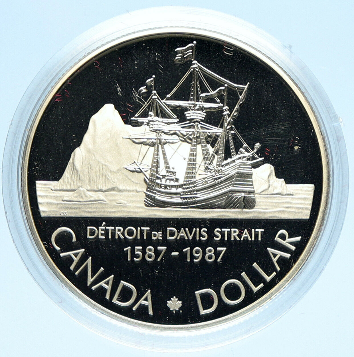 1987 CANADA 400 Years DAVIS STRAIT Ship Sails PROOF Silver Dollar Coin i98919