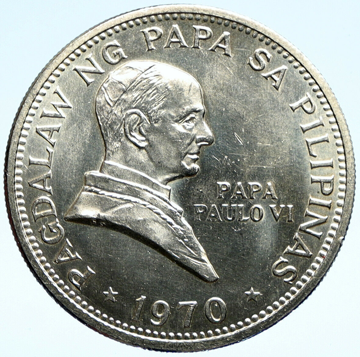 1970 PHILIPPINES Ferdinand Marcos & Pope Paul VI VINTAGE Silver Piso Coin i98947