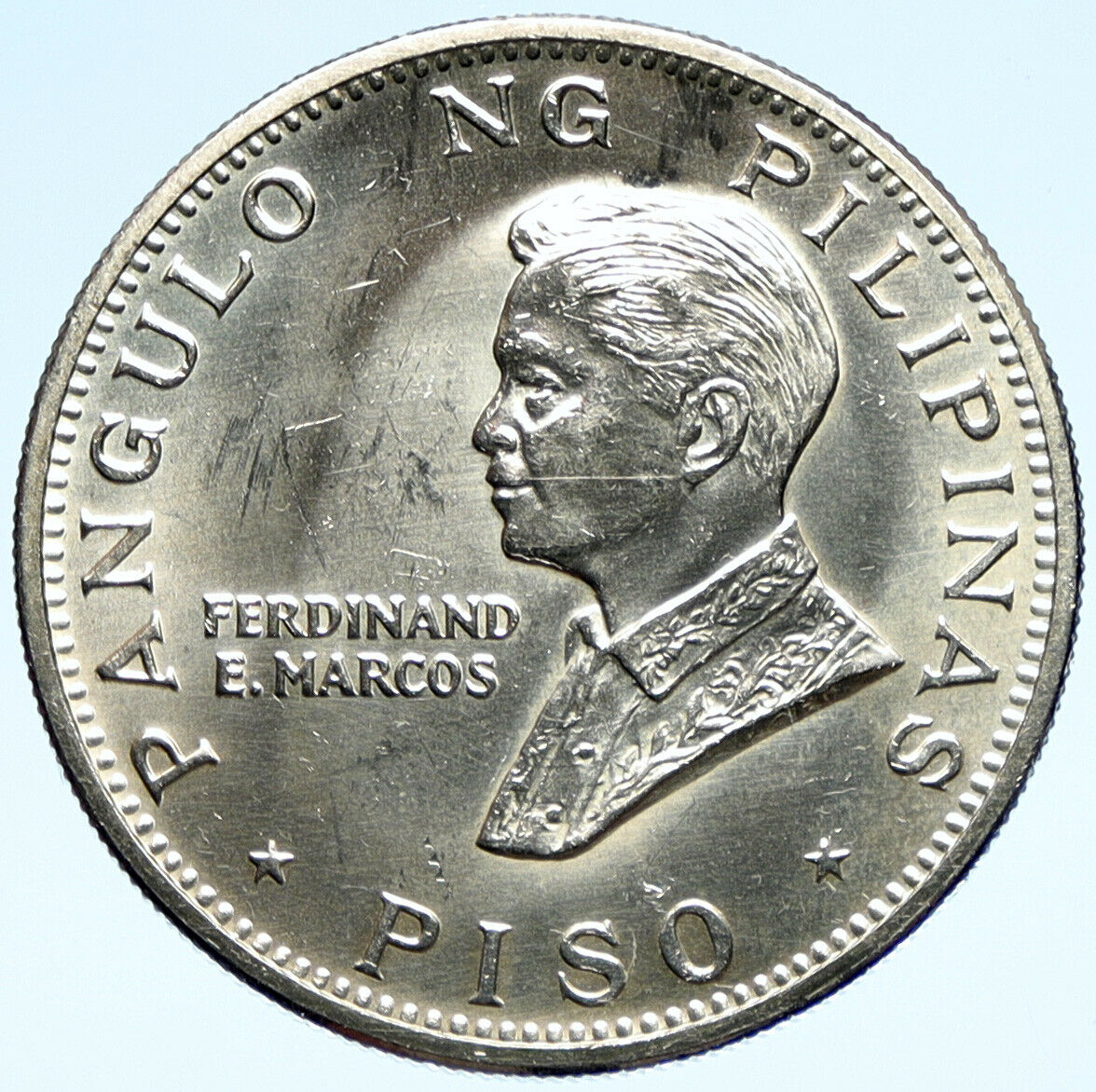 1970 PHILIPPINES Ferdinand Marcos & Pope Paul VI VINTAGE Silver Piso Coin i98947